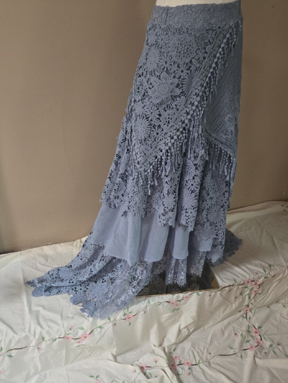 Crochet Lace Maxi Skirt in Dusty Blue - Picture 10 of 16